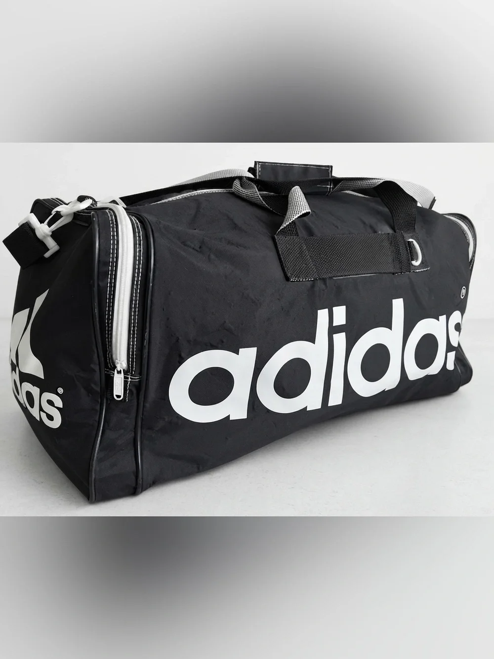 Vintage 90s Adidas Duffel Bag – Black/White Nylon – Taiwan - Rare